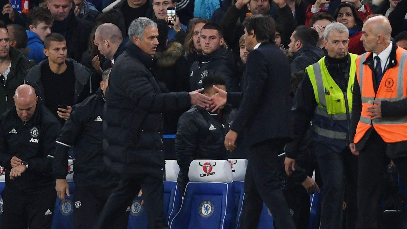 Mourinho (balra) szerint olasz kollégája megalázta őt azzal, hogy a negyedik gólnál is ünnepelt FOTÓ: EUROPRESS/GETTY IMAGES/MIK