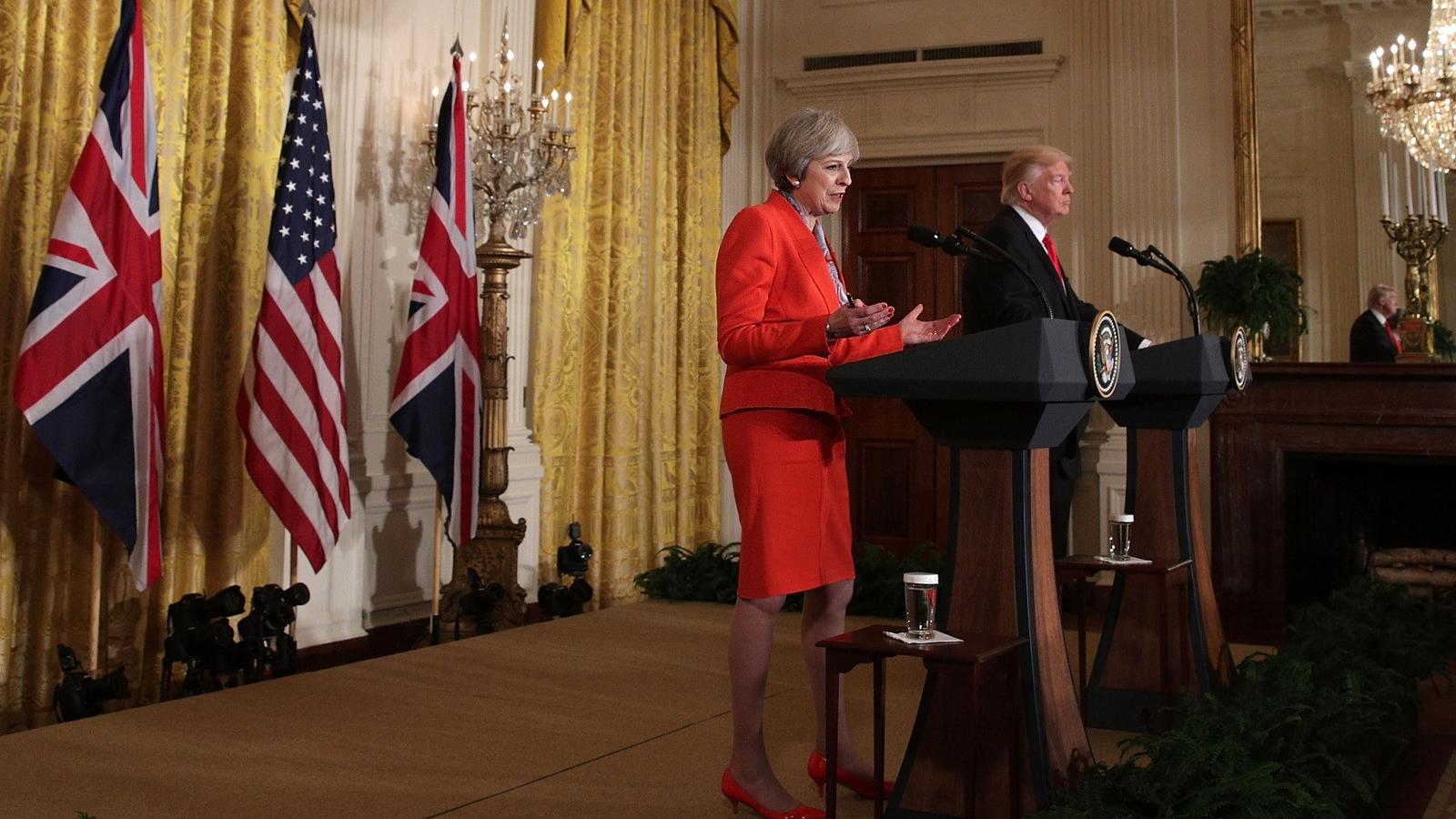 Theresa May közös sajtótájékoztatója Trumppal. FOTÓ: Alex Wong/Getty Images