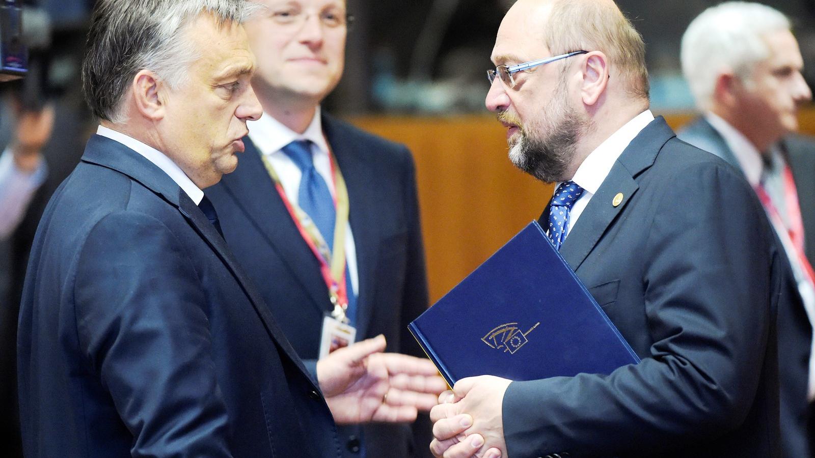 Martin Schulz Orbán Viktorral Brüsszelben FOTÓ: POOL DIDIER LEBRUN / BELGA MAG / BELGA