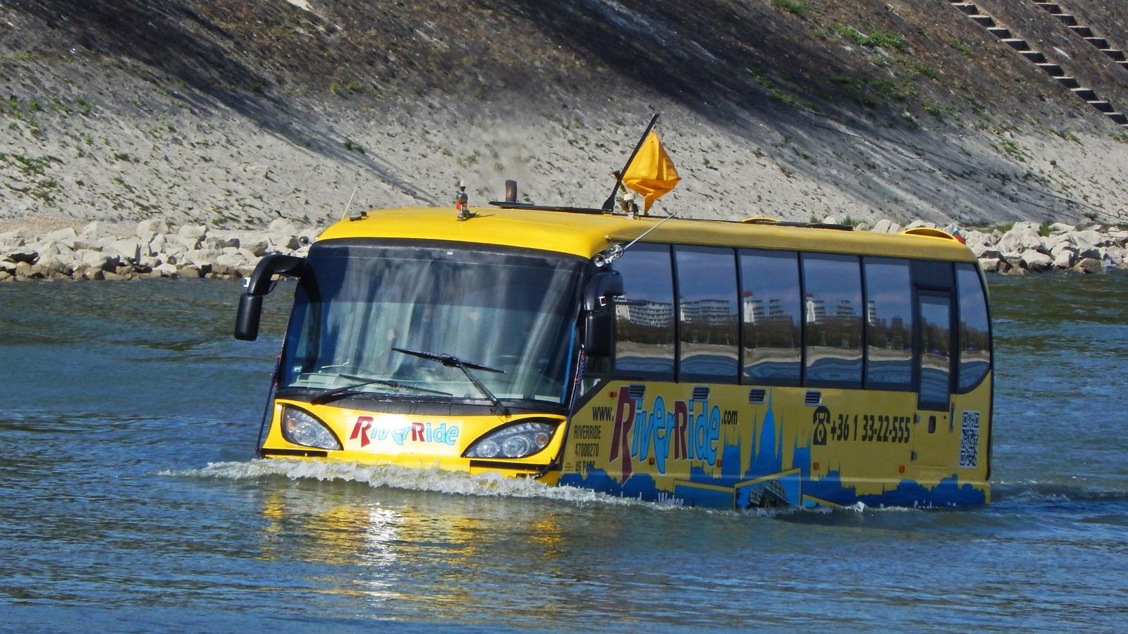 A kétéltű busz a Dunán. Illusztráció: Népszava