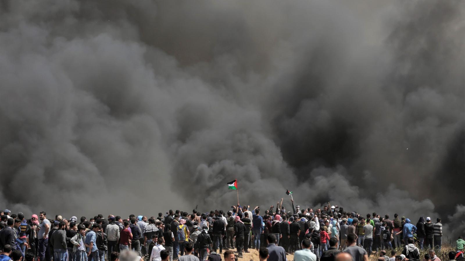 Tüntetés és összecsapások a Gázai övezet határán, 2018. április 6. Fotó: MAHMUD HAMS / AFP