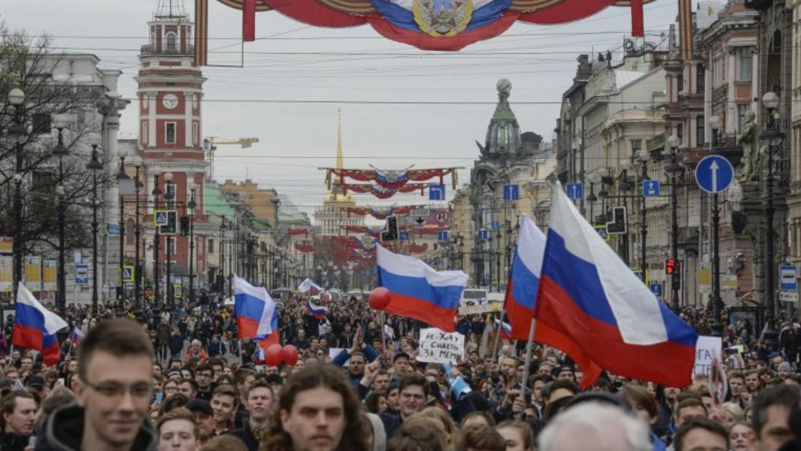 Tüntetés Szentpéterváron: FOTÓ: OLGA MALTSEVA / AFP