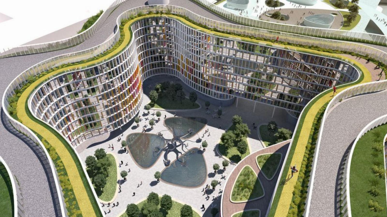 A 4-es metró kelenföldi végállomásánál épülő Budapest One látványterve FORRÁS: FUTUREAL DEVELOPMENT ZRT.