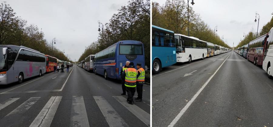 Tömött sorokban parkoltak az Orbán hallgatóságát szállító buszok
