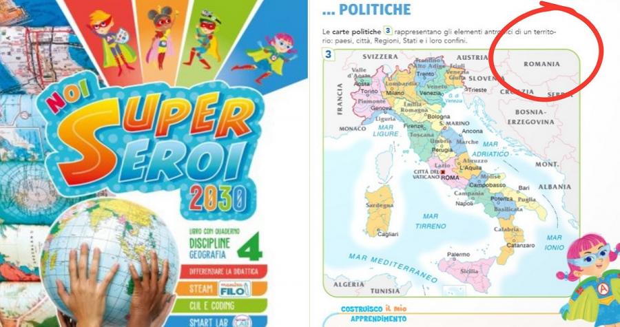 Íme a negyedikes olasz földrajztankönyv, amelyben Magyarország nem létezik, az egész területét Románia kapta