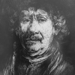 Simon Zoltán rézkarca. A képen Rembrandt.