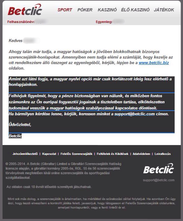 A Betclic e-mailje.