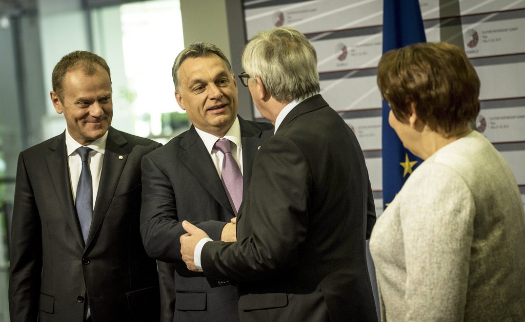 Donald Tusk, Jean-Claude Juncker és Orbán Viktor Burger Barna