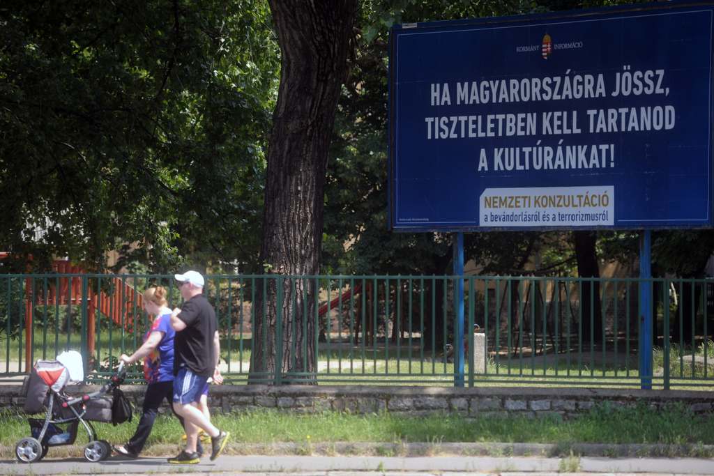 Egy érintetlen plakát egy újpesti iskola kertjében FOTÓ: TÓTH GERGŐ