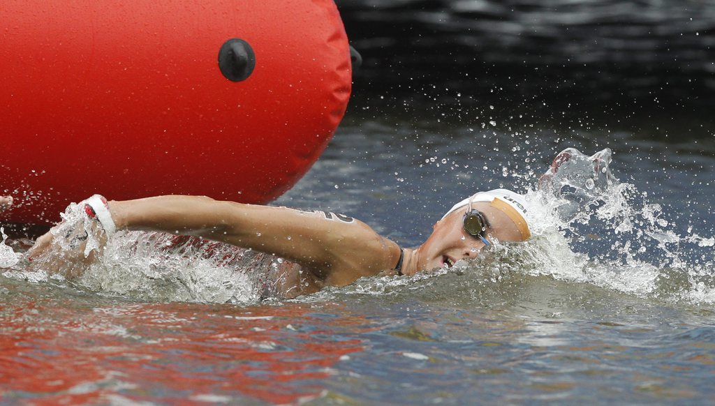 A későbbi második helyezett Olasz Anna a nyíltvízi úszók 25 kilométeres versenyében a kazanyi vizes világbajnokságon 2015. augusztus 1-jén. MTI Fotó: Kovács Anikó