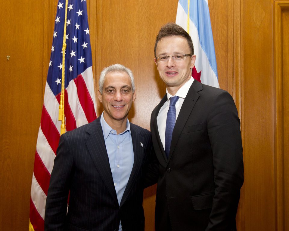 Szijjártó találkozója Rahm Emanuel chicagói polgármesterrel. MTI Fotó: KKM