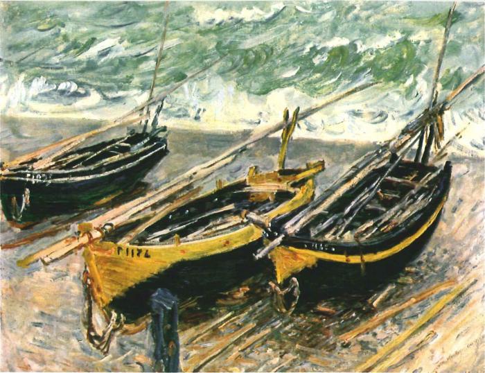 Monet 1886-ban festett műve, a Bárkák is a kiállított művek között.