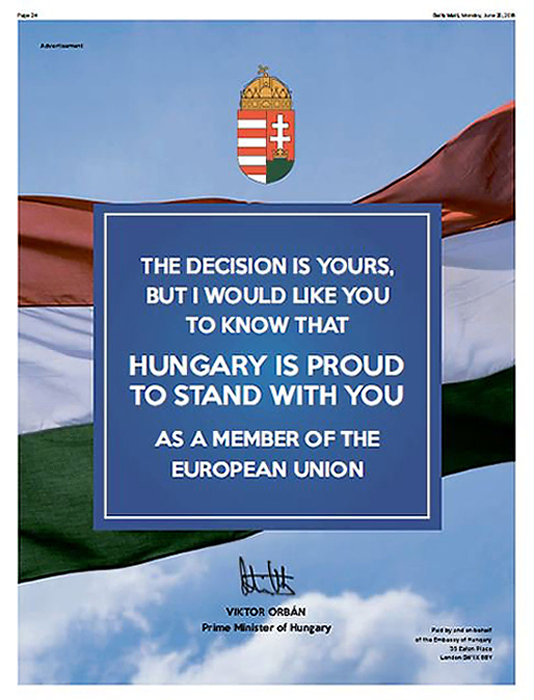„A döntés az önöké, de szeretném, ha tudnák, hogy Magyarország büszke arra, hogy önök mellett állhat az Európai Unió tagjaként” – üzeni a kormányfő