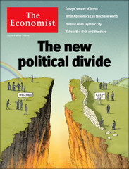 A brit The Economist e heti címlapja szerint eljárt az idő a jobb és baloldali megosztottság felett, az új felosztás a menekültpárti-migránsellenes.